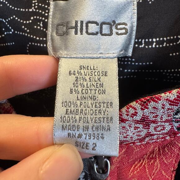 Chico’s Women’s 2 (L) Floral Patchwork Embroidered Jacket Silk Linen Blend READ - Picture 3 of 16